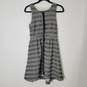 Anthropologie Leifsdottir Dress Geometric Print‎ Sleeveless Fit Flare Black 4